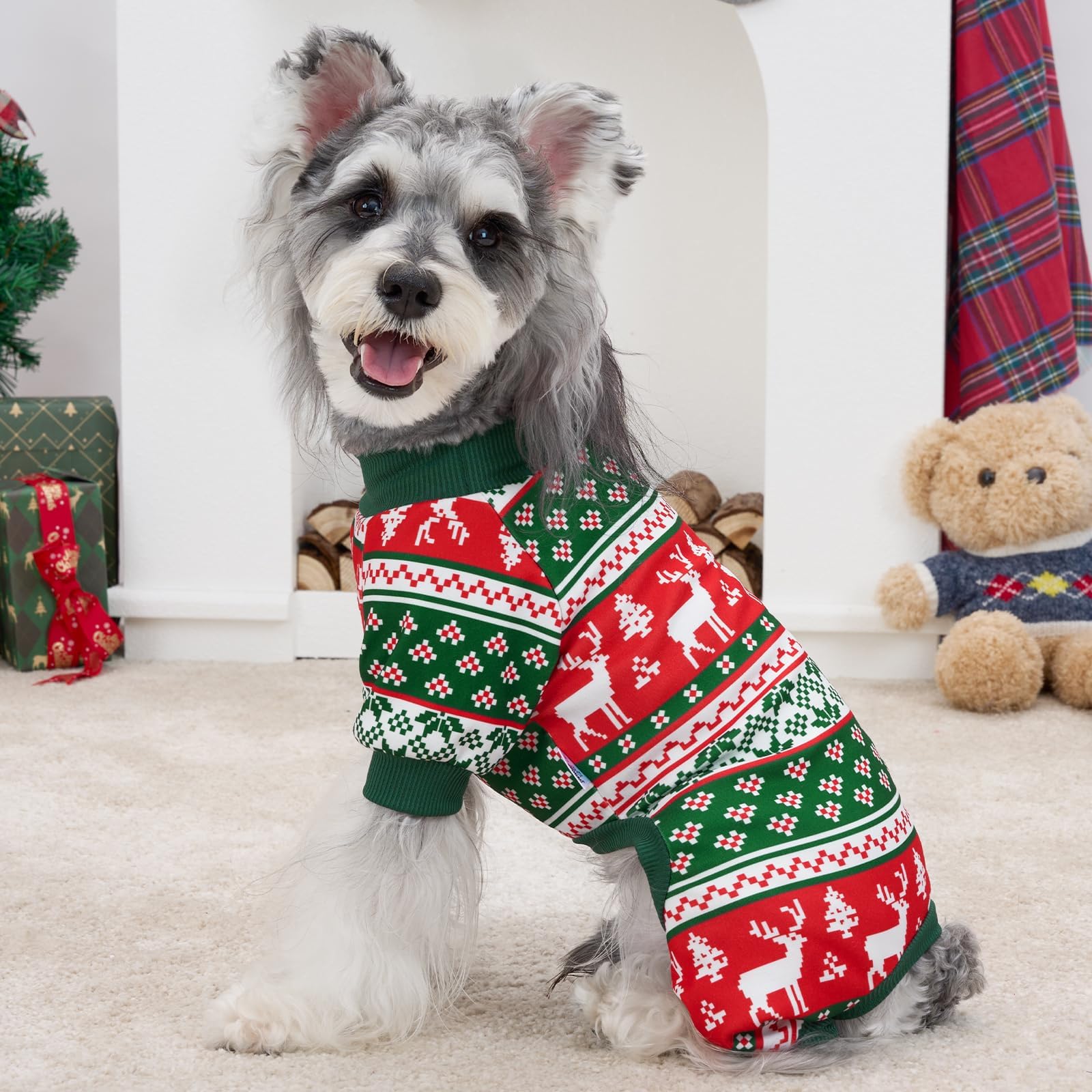 XPUDAC dog Christmas pajamas red and green color options for festive photos