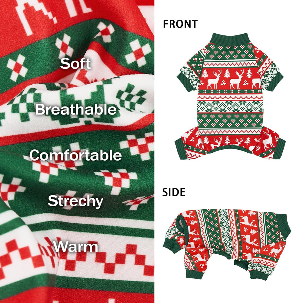 XPUDAC dog Christmas pajamas fabric closeup, soft and breathable