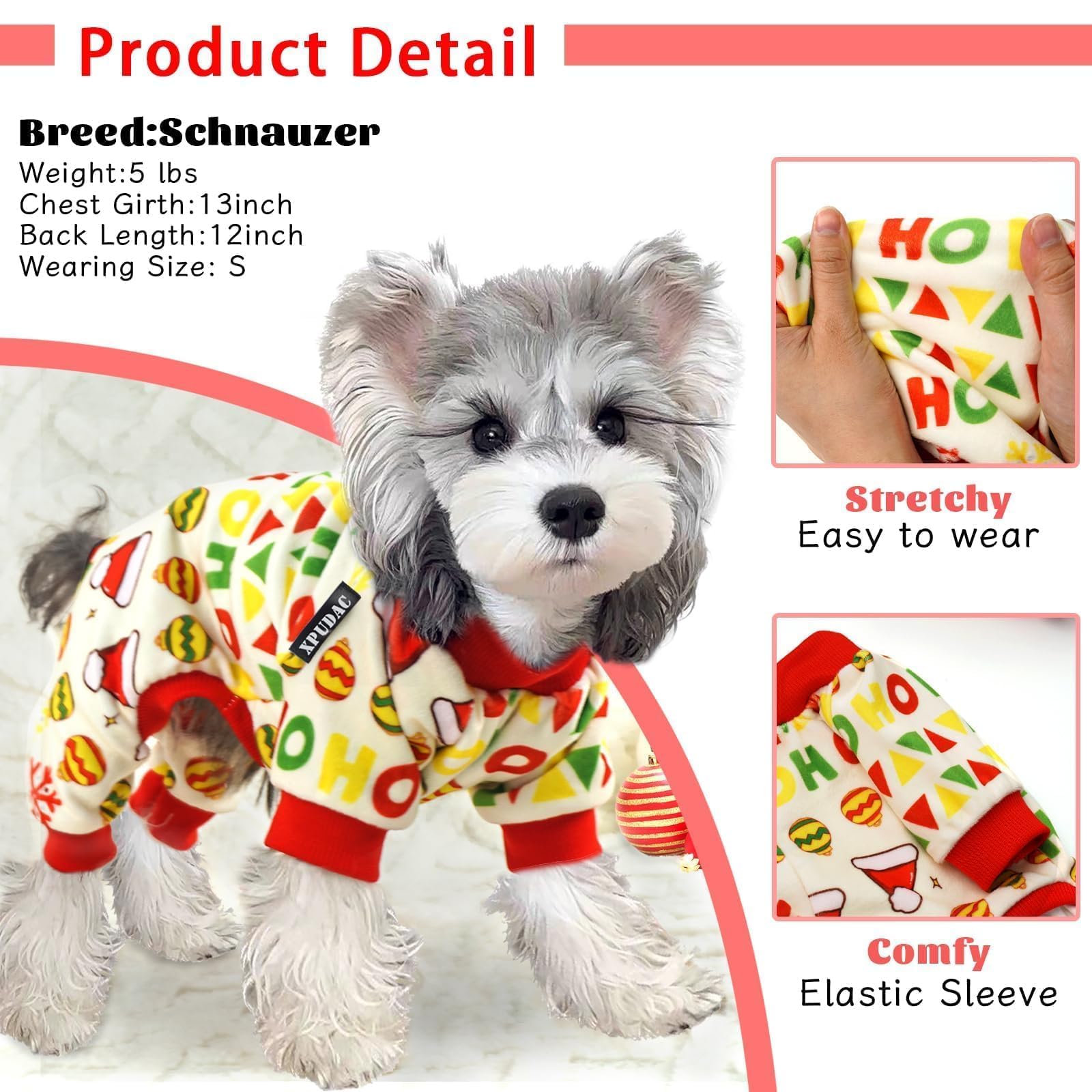 XPUDAC dog Christmas pajamas Santa pattern ideal for holiday walks