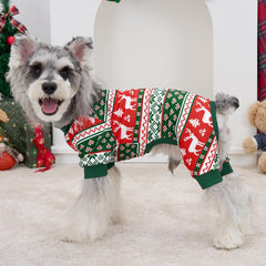 XPUDAC dog Christmas pajamas worn on dog, easy pullover design