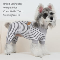 XPUDAC blue striped pajamas worn by small dog for cozy bedtime