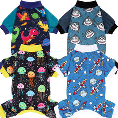 XPUDAC dog pajamas in dinosaur pattern keep small dogs warm during playtime.