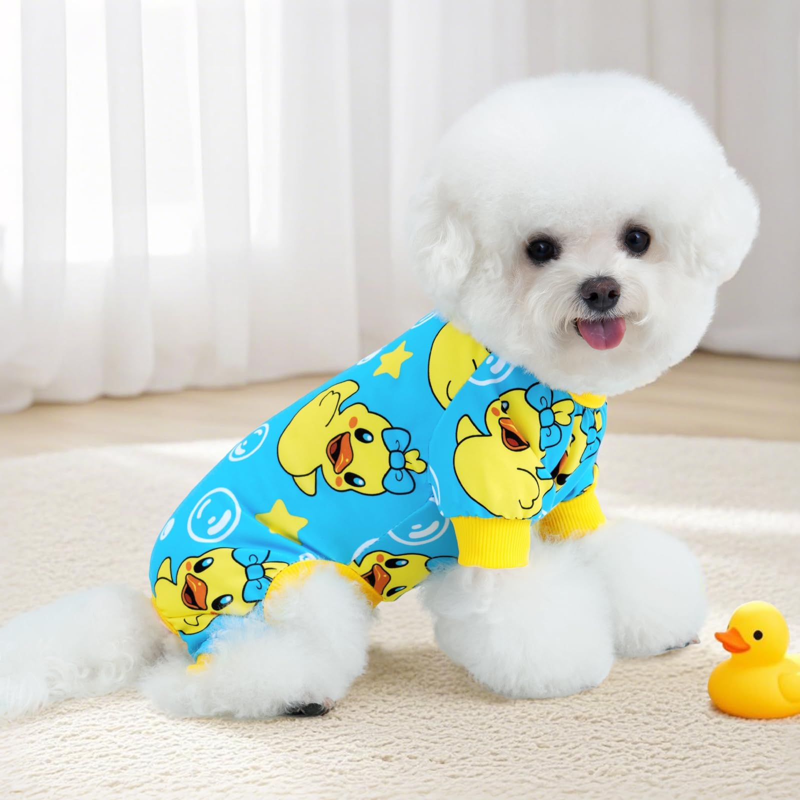 XPUDAC dog pajamas feature elastic neck and cuffs for secure fit.