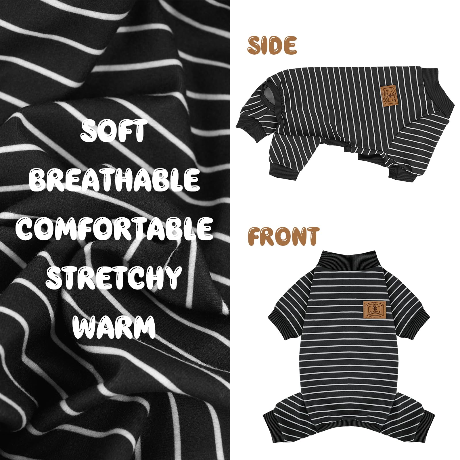 XPUDAC green striped pajamas on dog with comfortable fit for lounging
