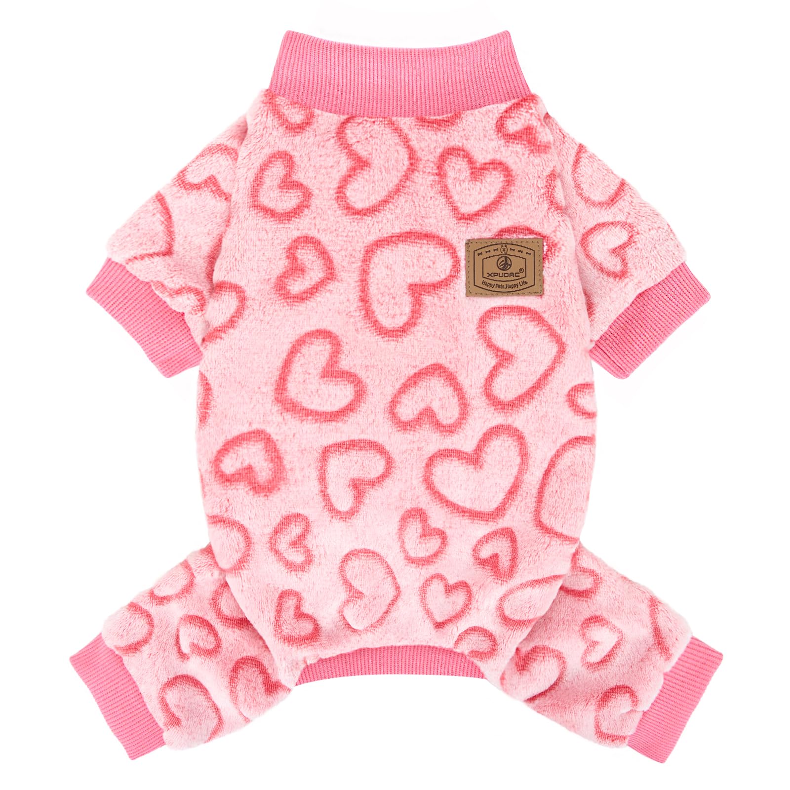 XPUDAC dog pajamas heart sweater front view, cozy warmth for winter walks