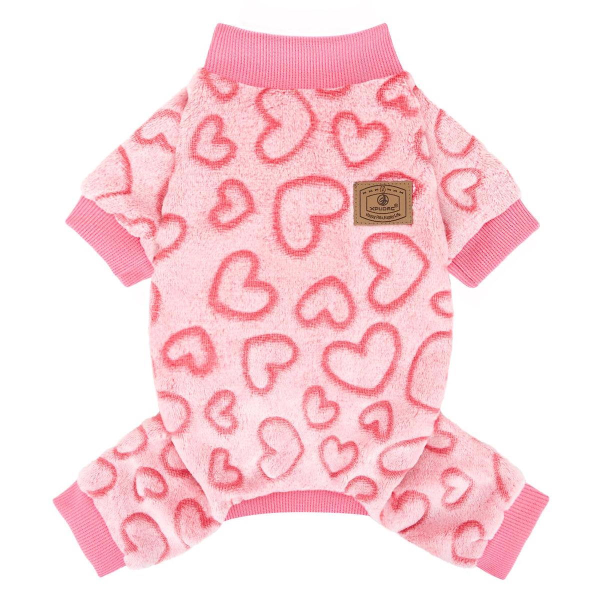 XPUDAC dog pajamas heart sweater front view, cozy warmth for winter walks