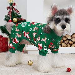 XPUDAC Christmas dog pajamas close-up Santa/reindeer pattern highlight soft fabric.