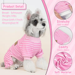 XPUDAC striped dog pajamas back view highlighting easy pullover design for quick outfits