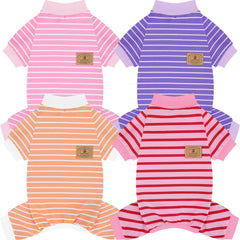 XPUDAC striped dog pajamas front view showing comfy fit across four colorways