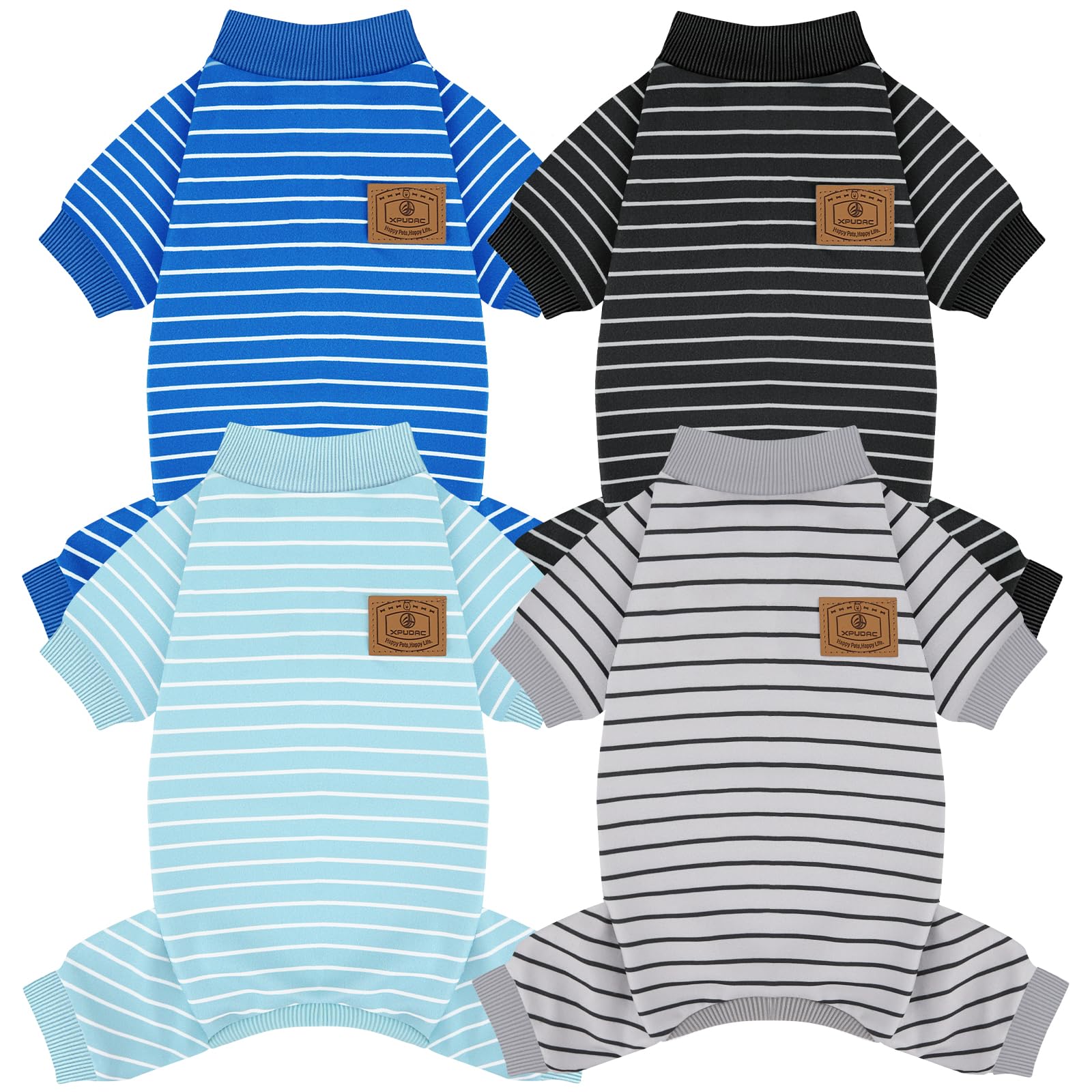 XPUDAC striped four-pack dog pajamas full display for versatile daily wear