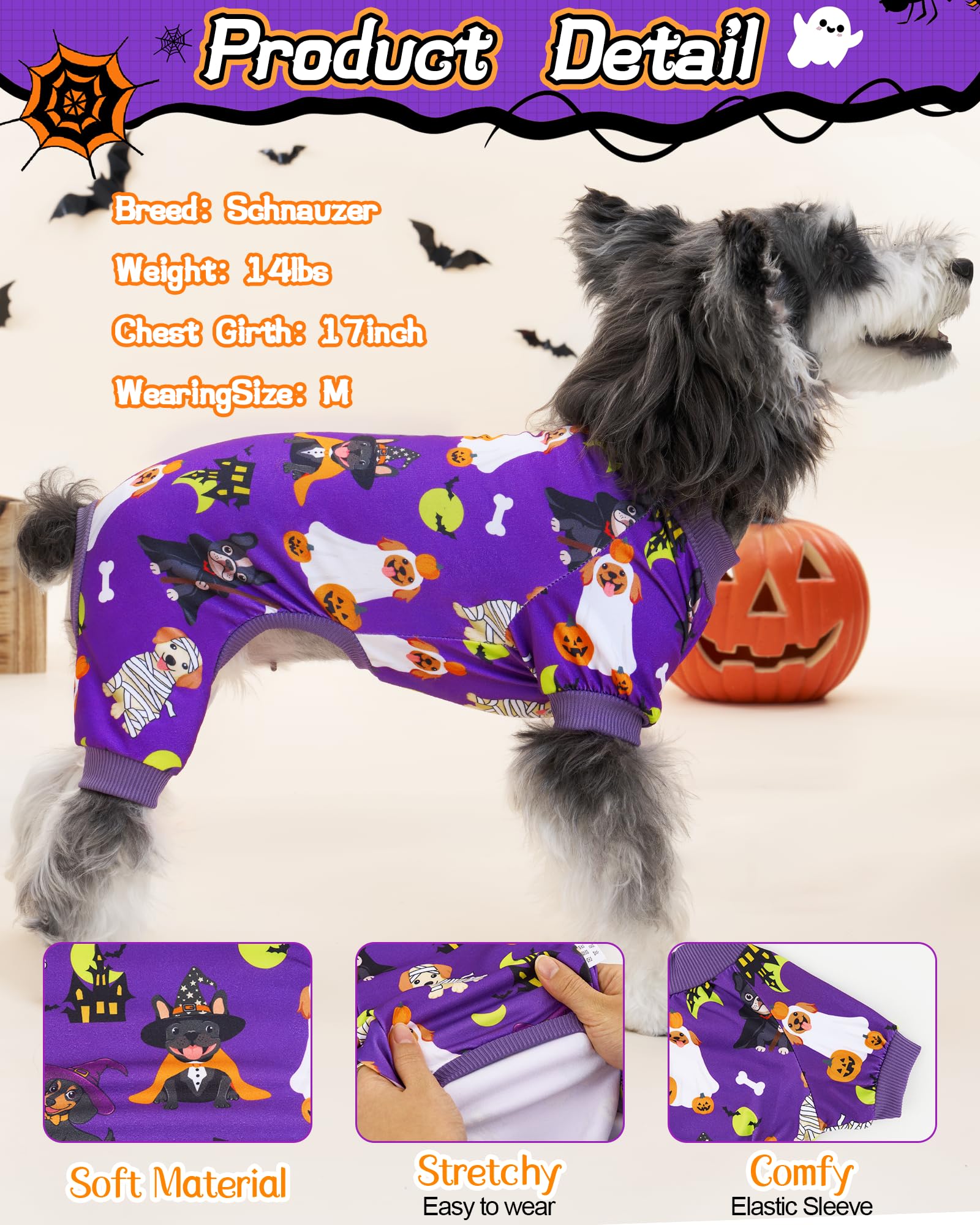 XPUDAC Halloween dog pajamas puppy prints ideal for daily lounging