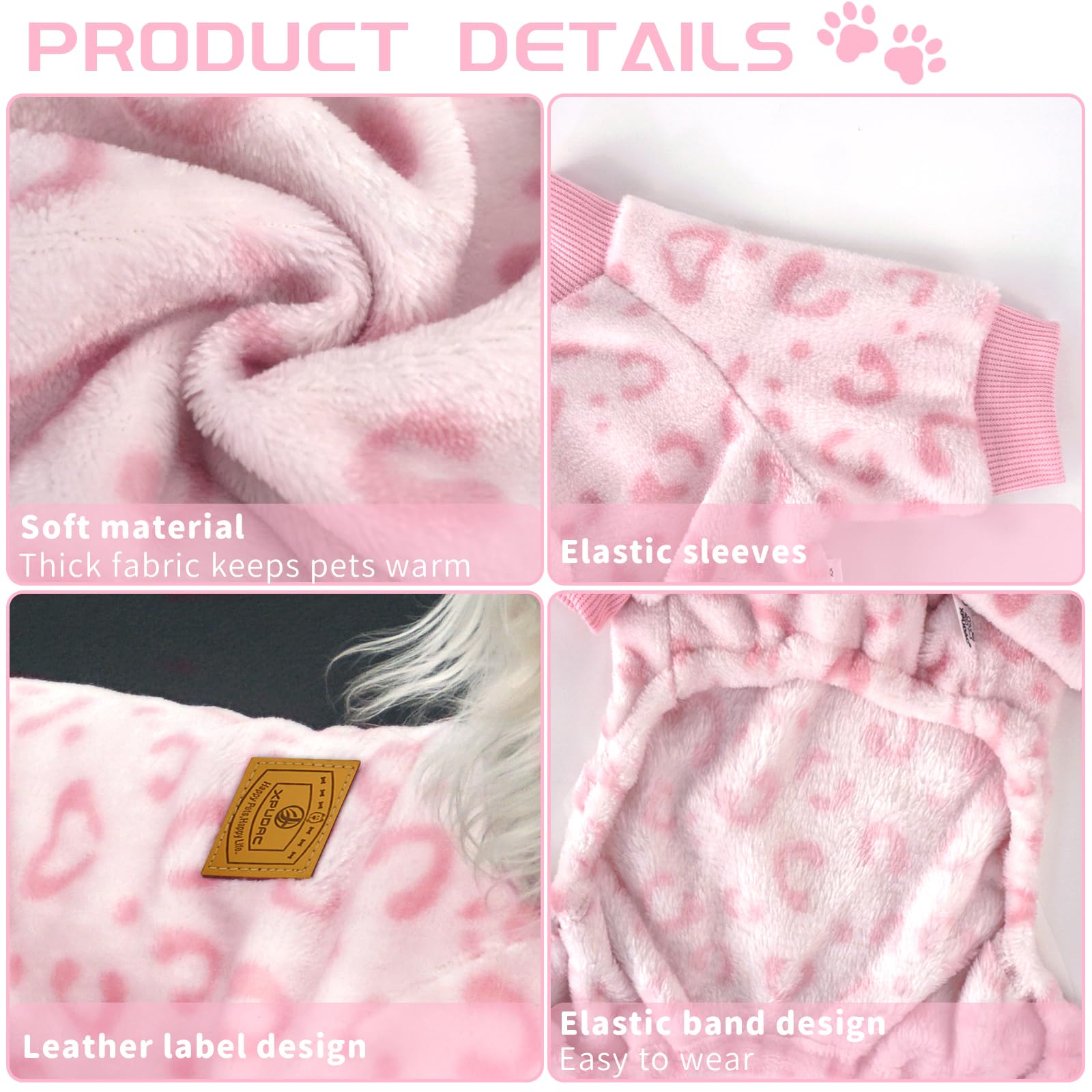 XPUDAC Pijama para perros Leopardo Rosa XL, textura de felpa suave