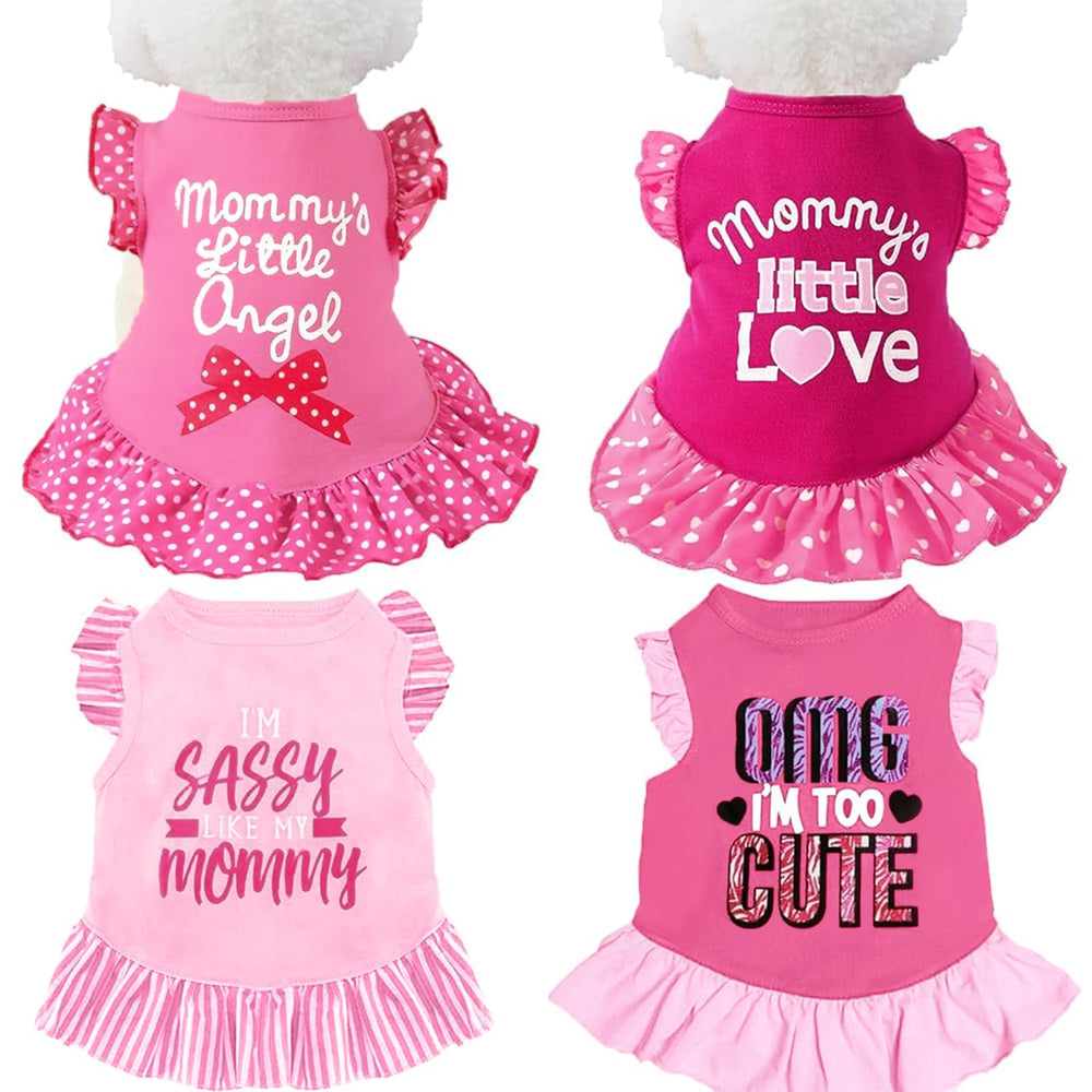 XPUDAC Pink Angel Dress front view for small dogs—breathable cotton, ideal for daily wear.