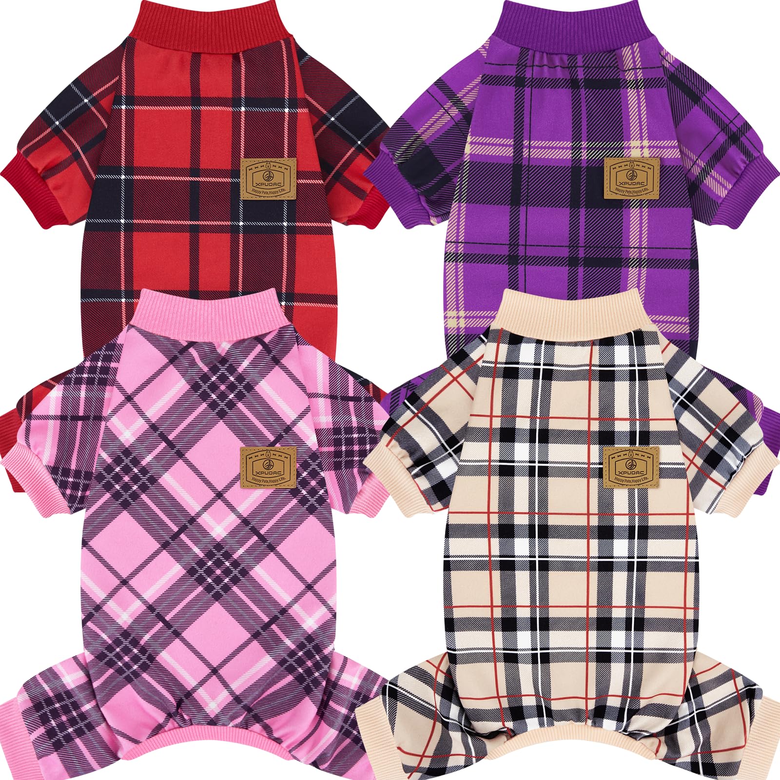 XPUDAC plaid dog pajamas front view, cozy all-day comfort.