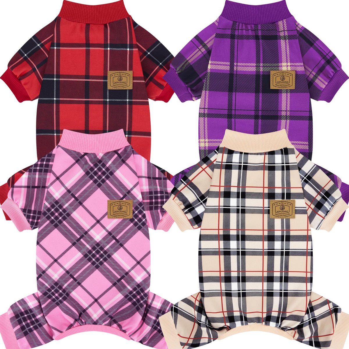 XPUDAC plaid dog pajamas front view, cozy all-day comfort.