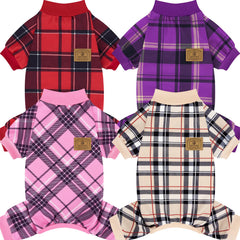 XPUDAC plaid dog pajamas front view, cozy all-day comfort.