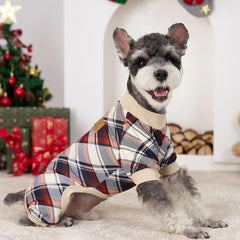 XPUDAC plaid-pattern dog pajamas highlighting holiday style for photoshoots.