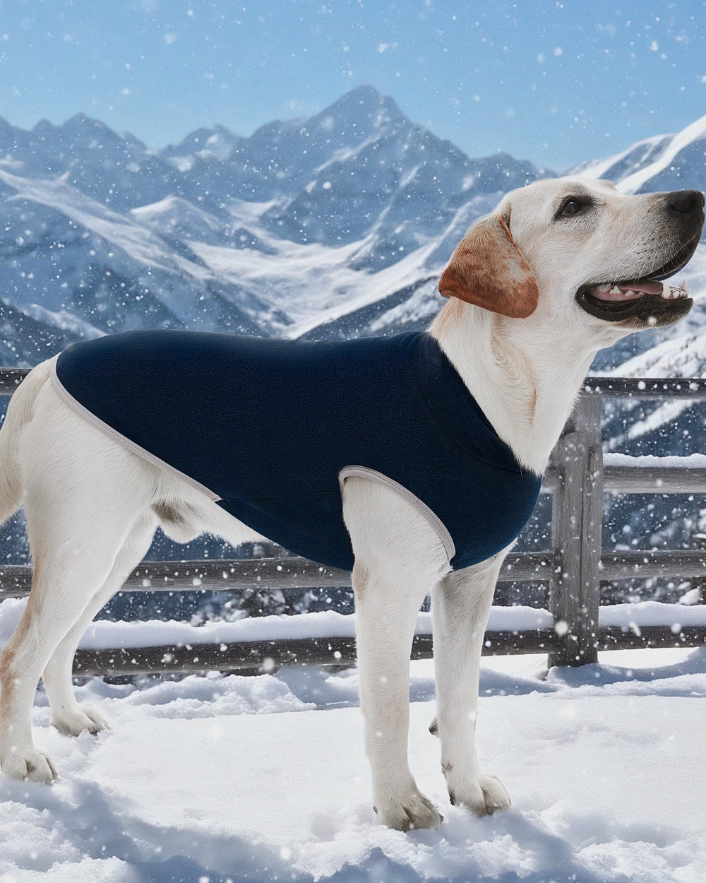 XPUDAC puppy wearing sweater during walk illustrating adaptable warmth for outdoor trips.