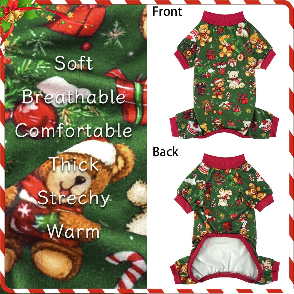 XPUDAC snug-fit dog pajamas with elastic belly for easy pull-on wearing.