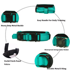 Xqpetlihai heavy-duty dog collar in teal with 1000D nylon and sturdy buckle for tough outdoor use.