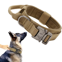 Xqpetlihai tactical dog collar in brown nylon for rugged daily wear.