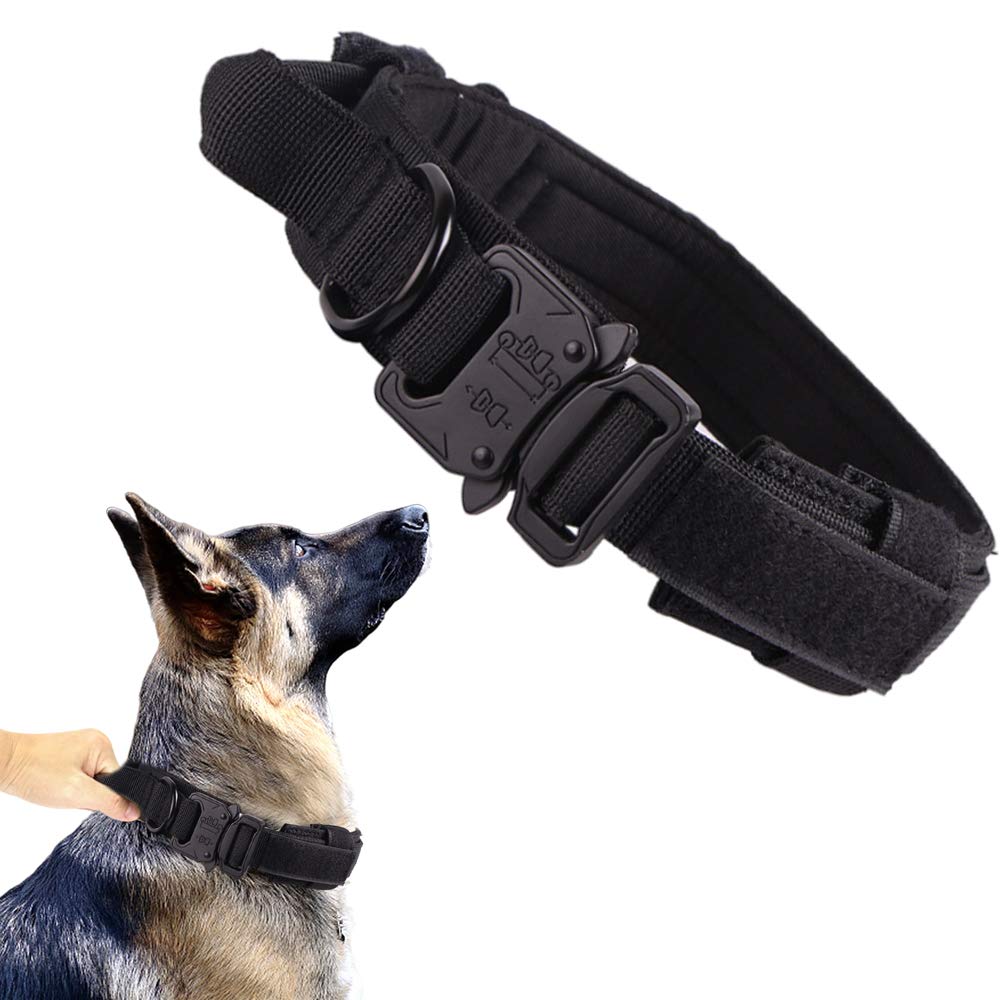 Xqpetlihai tactical dog collar full view showing rugged nylon for durability