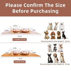 XRBEOU ceramic puppy bowls 13.5 oz set with mat for spill-free feeding.