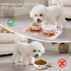 XRBEOU elevated wood stand raises bowls for comfortable small-dog dining.