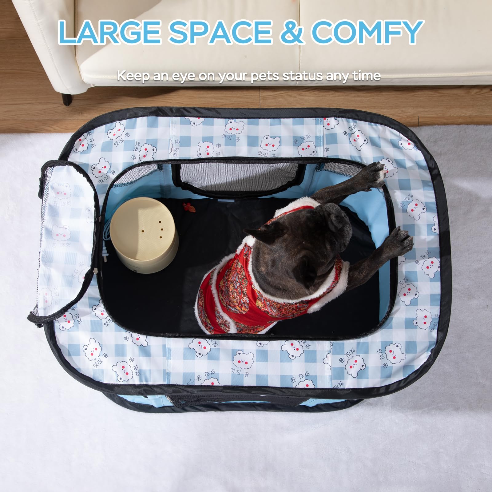 XRG portable pet playpen folding design demonstrates convenient storage.