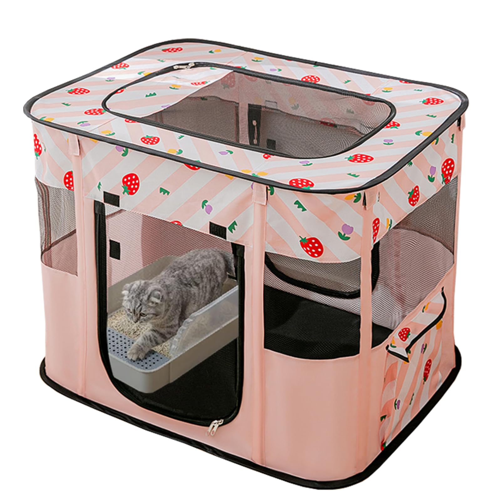 XRG portable pet playpen pink front view shows roomy interior for pets
