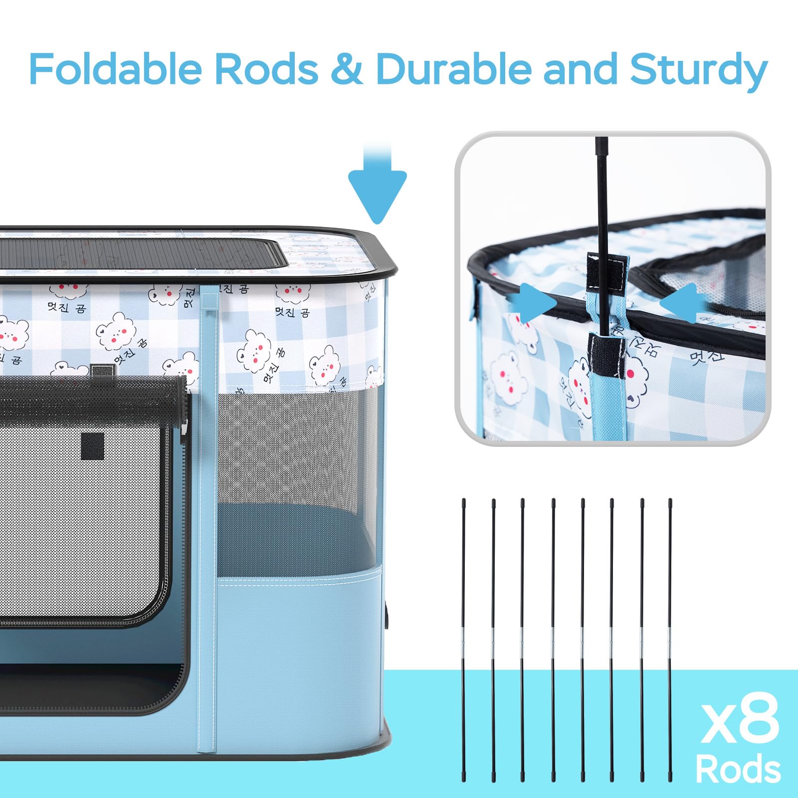 XRG portable pet playpen side pocket image shows handy storage for treats.