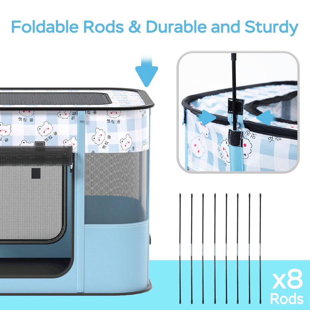 XRG portable pet playpen side pocket image shows handy storage for treats.