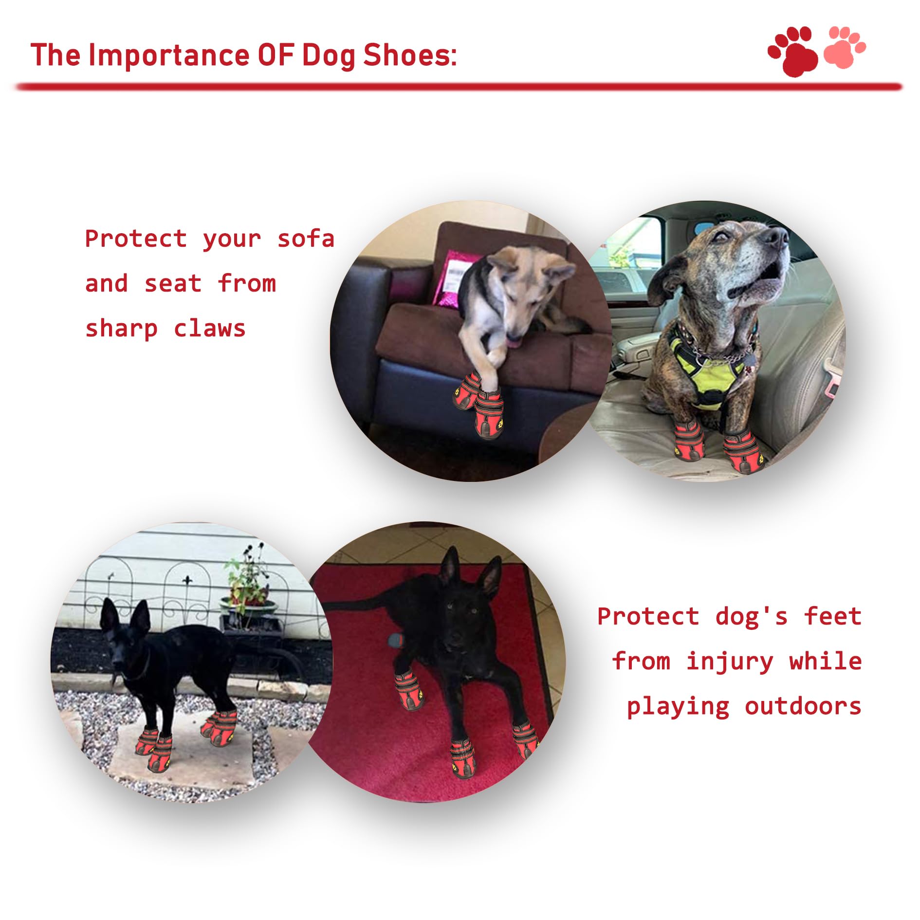 XSY&G dog boots red, adjustable strap view, secure fit with reflective strips for safe night walks.