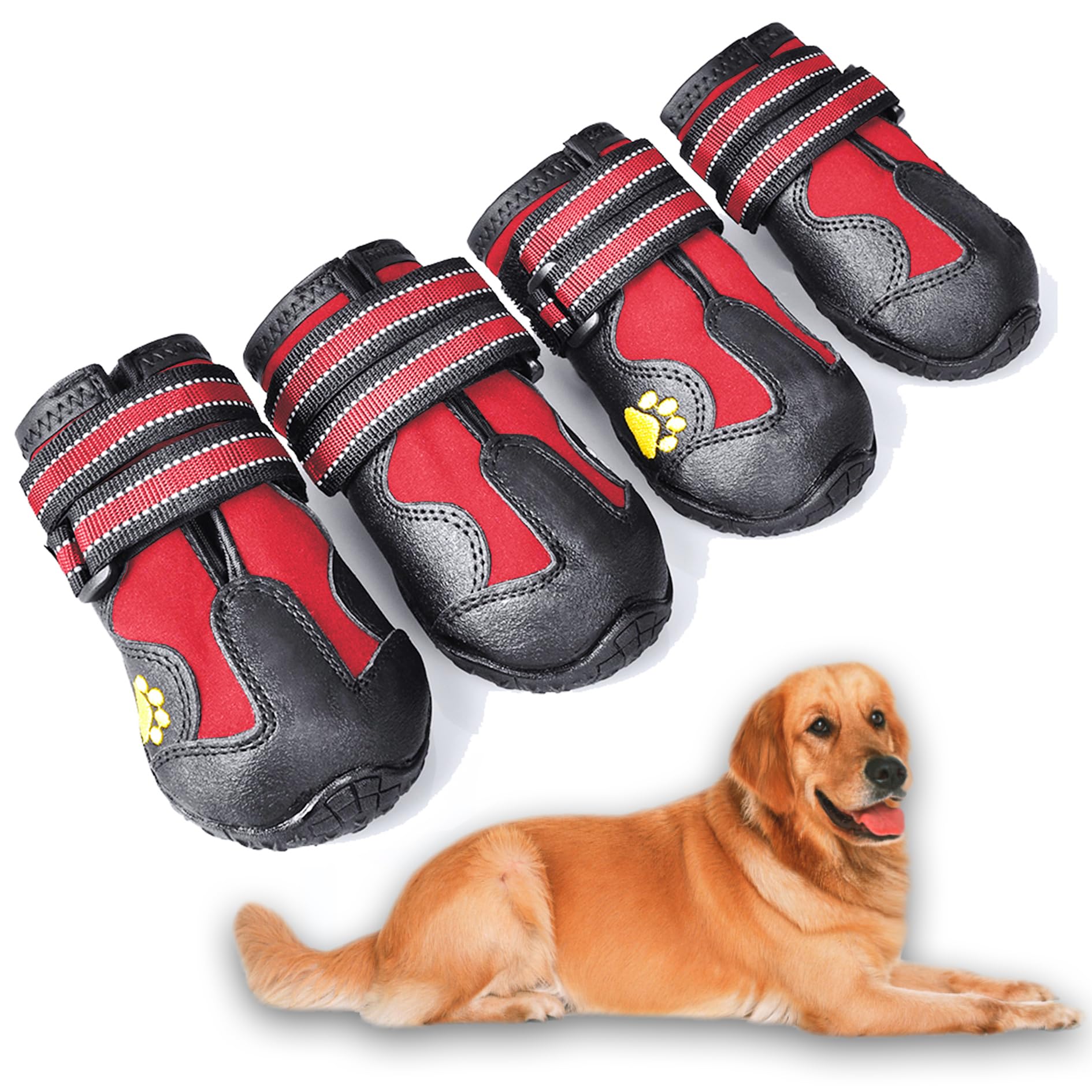 XSY&G dog boots red side view showing rugged anti-slip sole for secure walking
