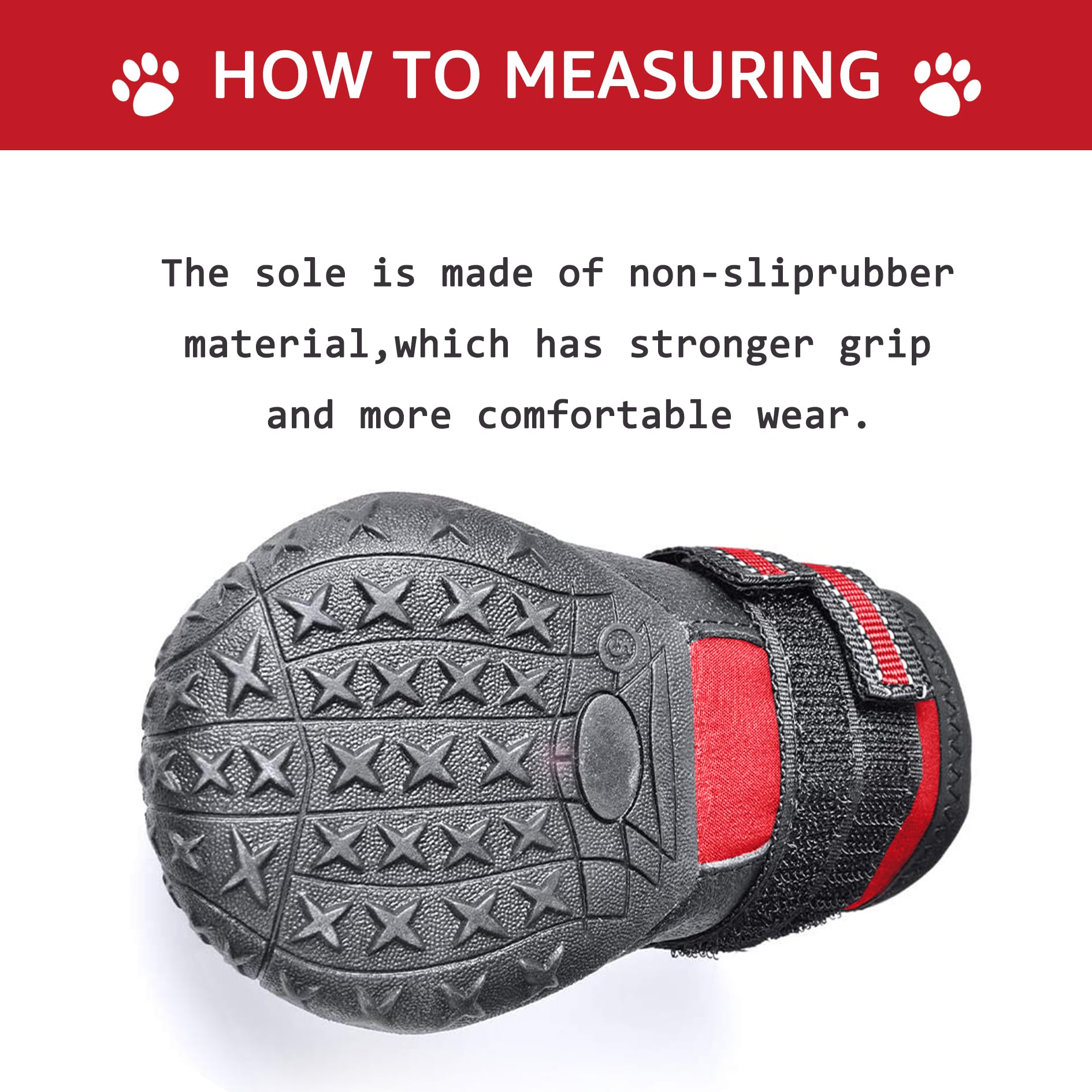 XSY&G dog boots red, sole-traction view, helps dogs walk stably on tile and grass.