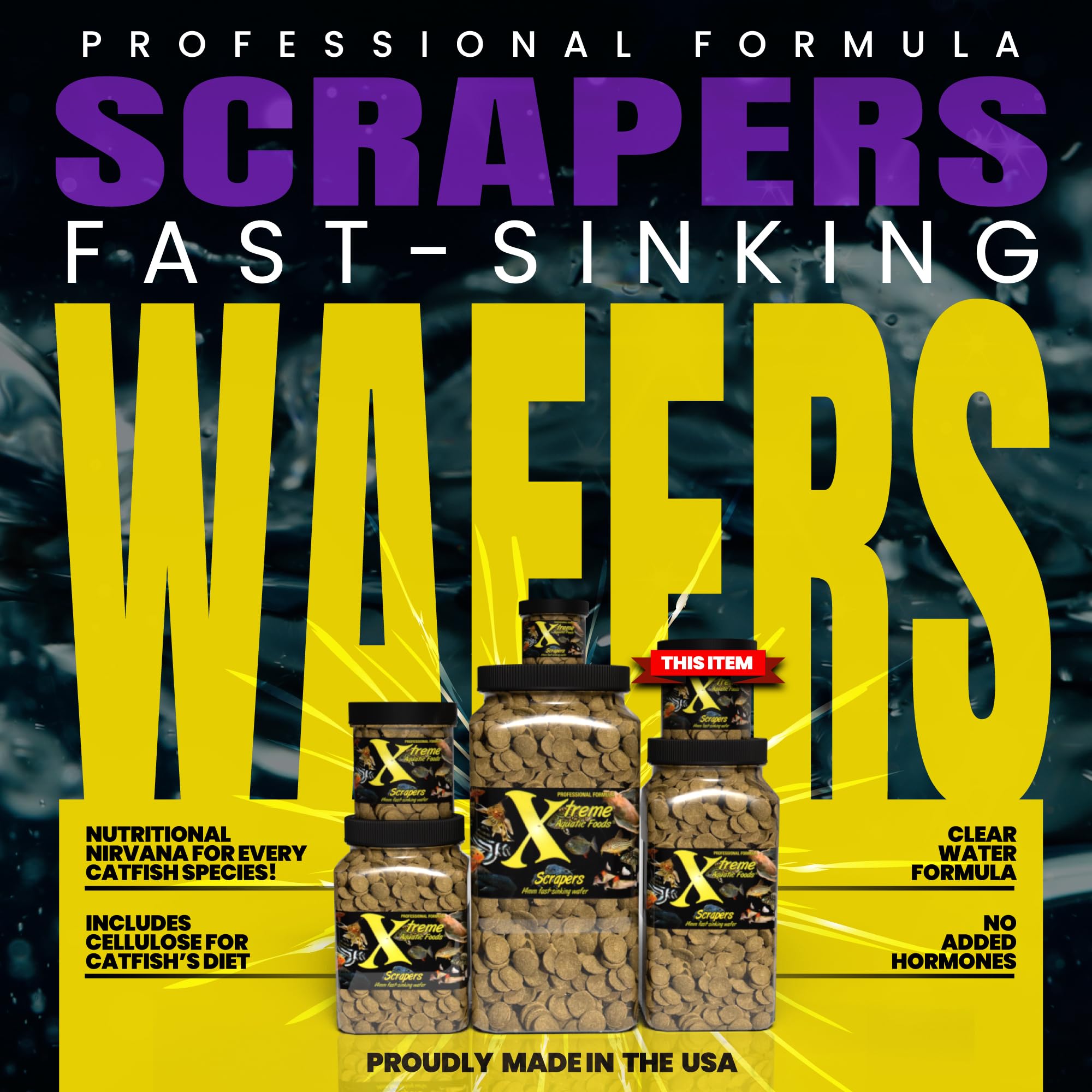 Xtreme Scrapers Wafers 14mm bundle in bowl demonstrates fast-sinking feed for nocturnal feeders.