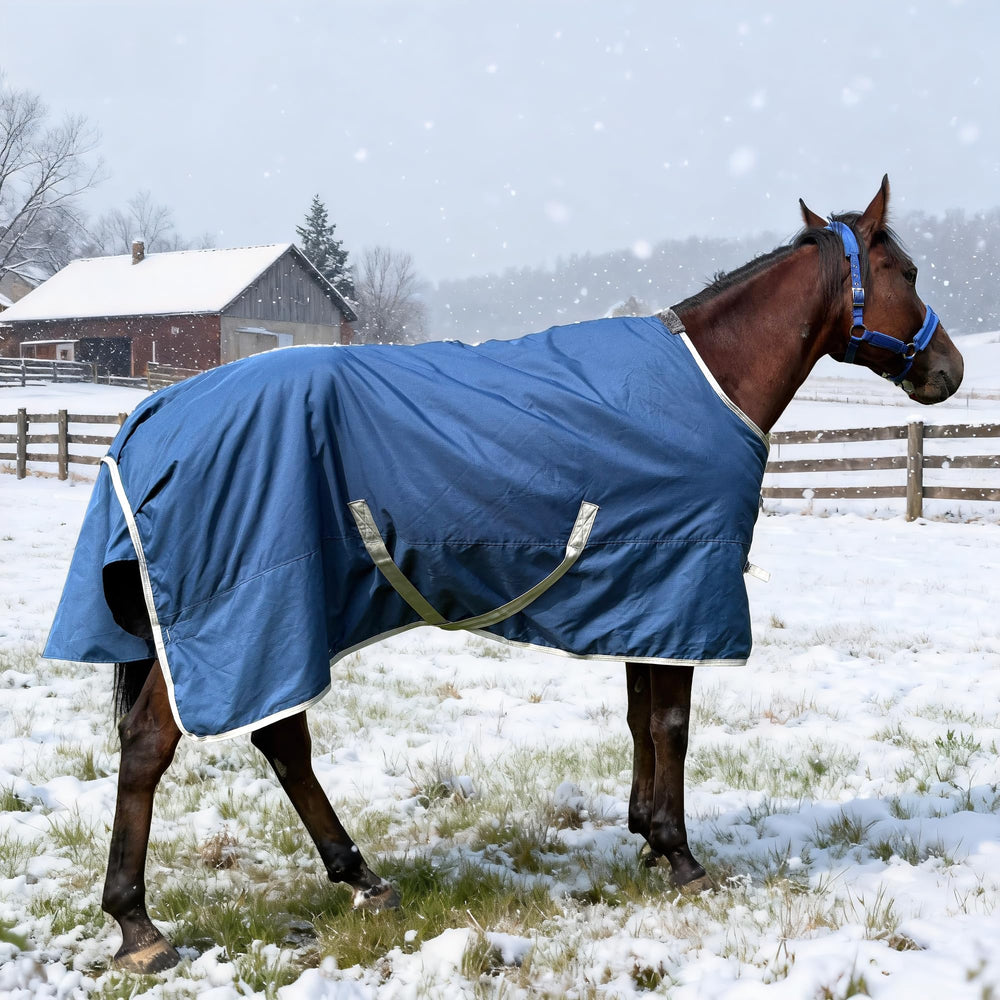 XUANNIAO winter 1200D turnout blanket front view with rugged waterproof shell for protection.