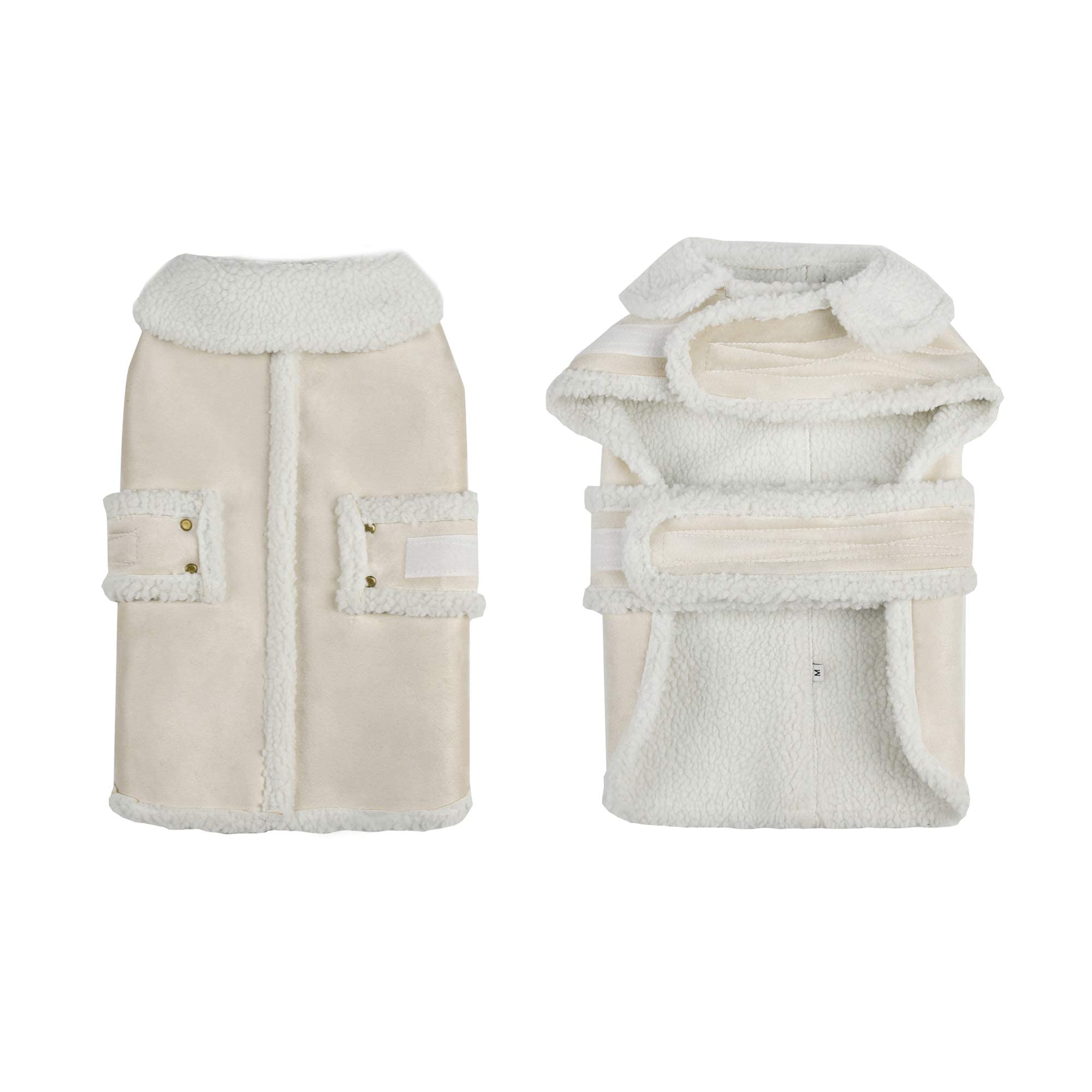XUANQIFC dog winter jacket fluffy neck collar emphasizes deluxe warmth for chilly outings.