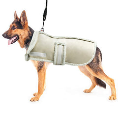 XUANQIFC dog winter jacket front view highlights warm fleece and windproof protection for cold walks.