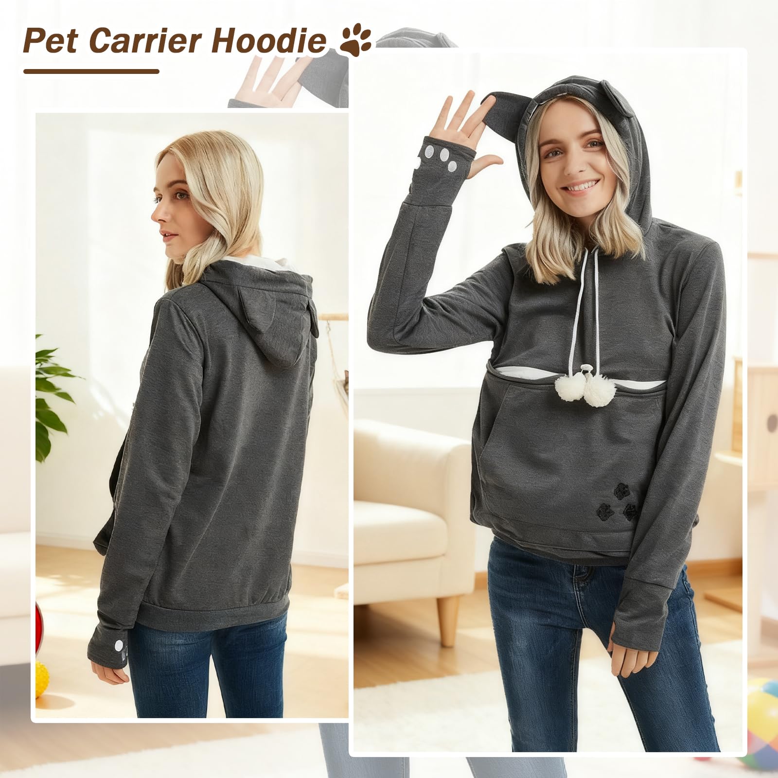 XUDREZ DUBUK hoodie pet inside pouch close-up shows cozy space