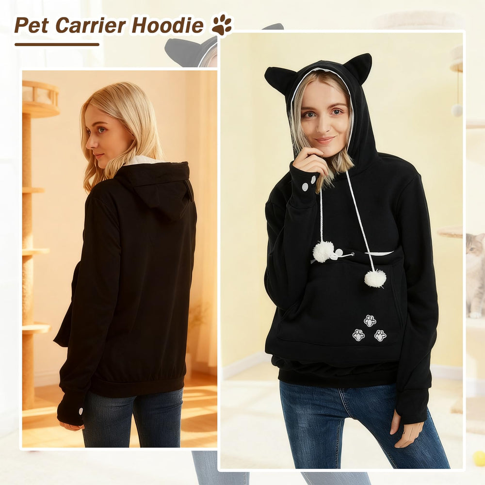 XUDREZ unisex big-pouch hoodie cat-ears design adds playful vibe and warmth.