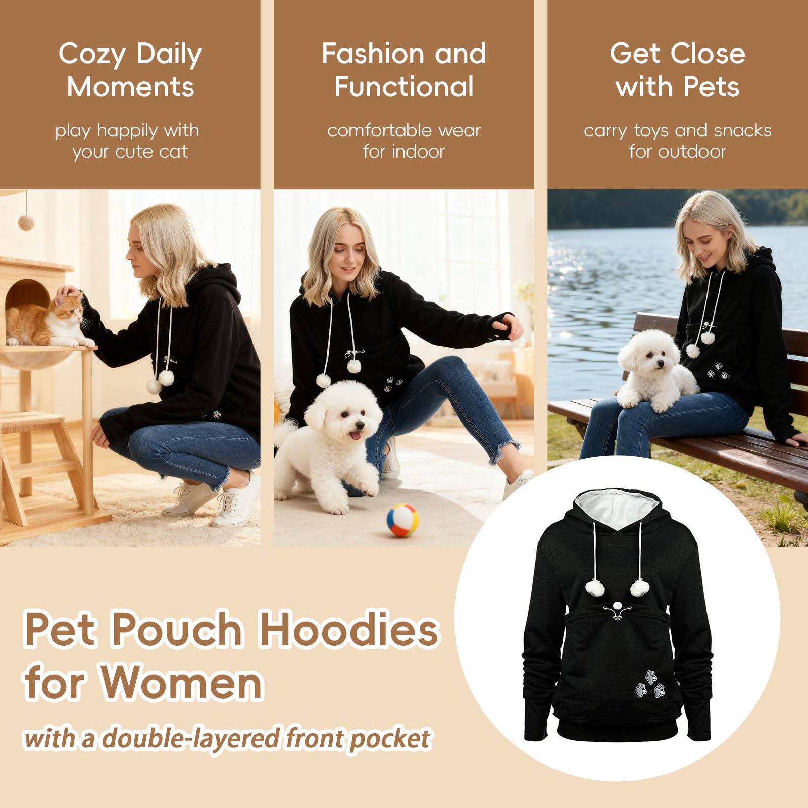 XUDREZ hoodie enables hands-free outings with a secure pet pocket.