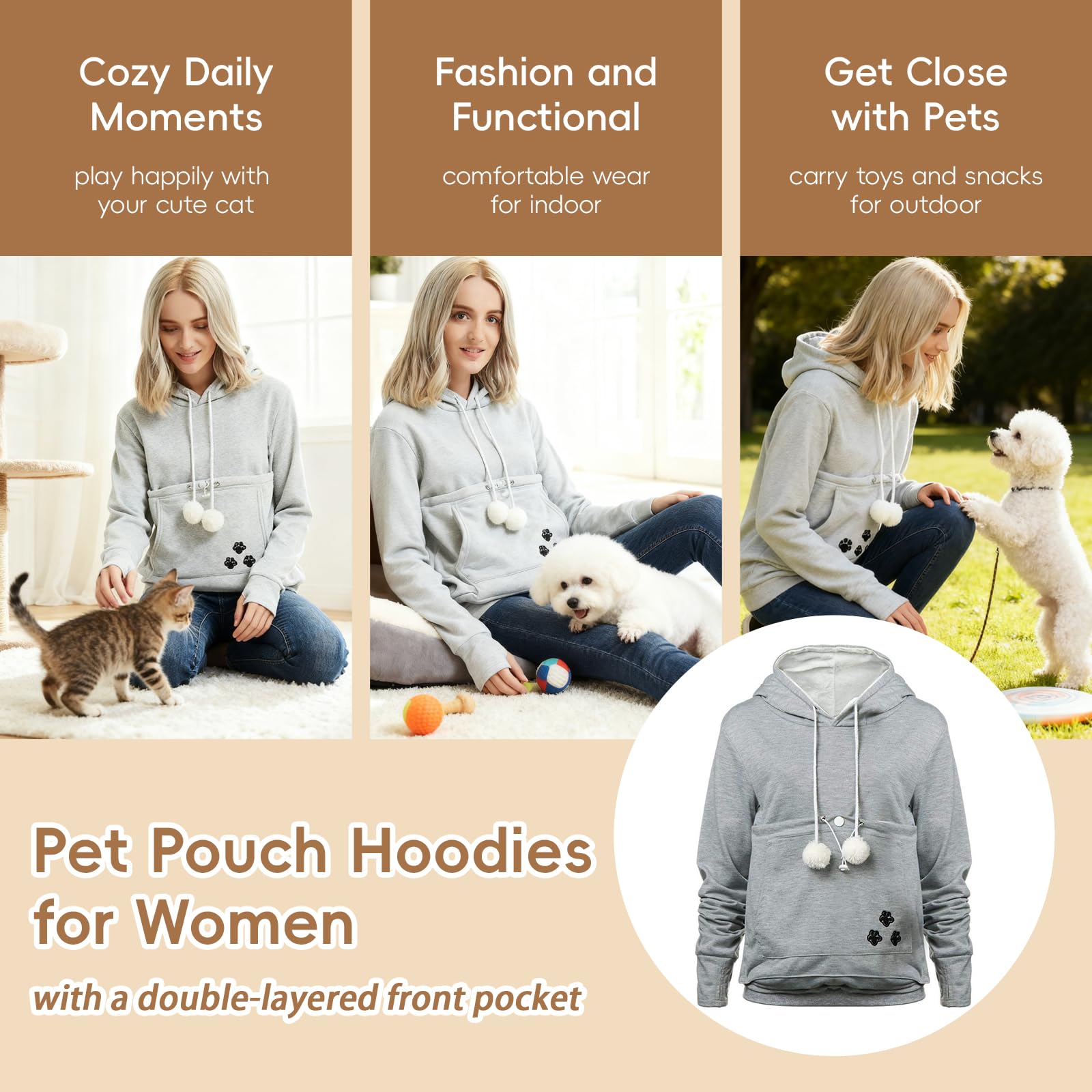 XUDREZ inside pouch softly fur-lined for pet snuggle sessions.