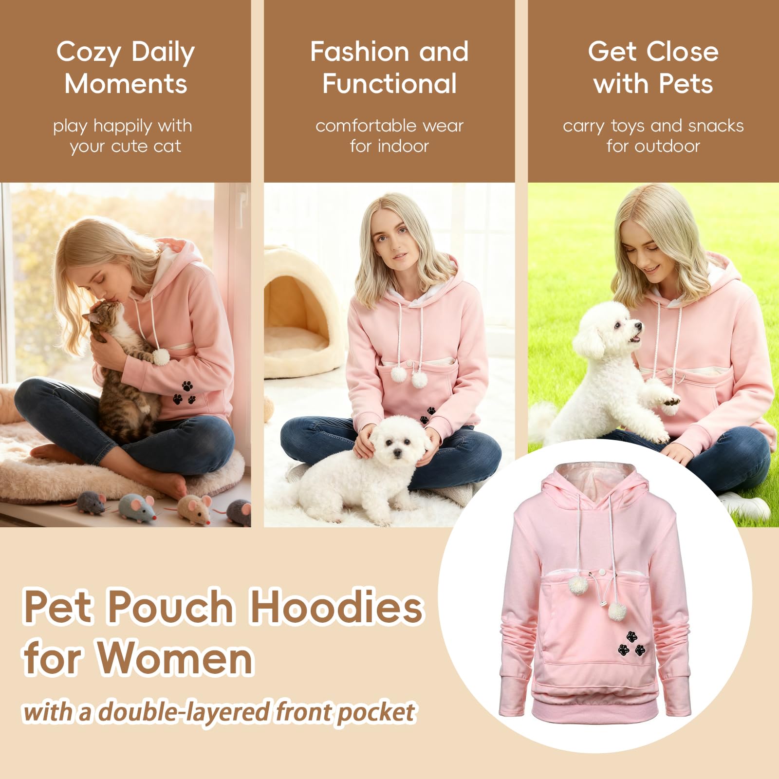 XUDREZ pink roomy pouch view shows space for a small dog or cat.