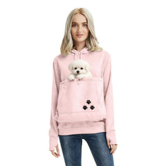XUDREZ pink unisex big pouch hoodie front view for hands-free pet carrying.