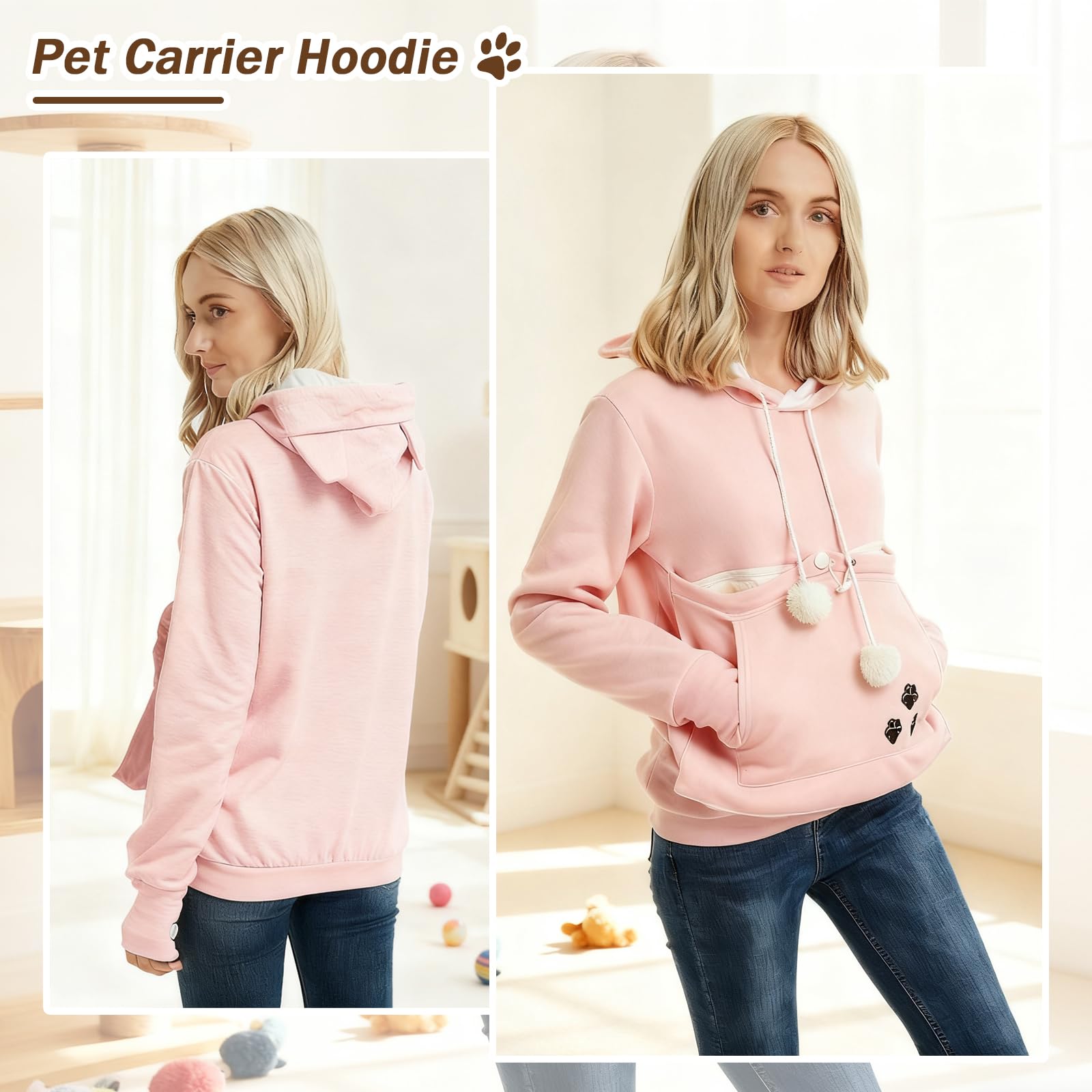 XUDREZ big-pouch hoodie pet pouch closeup shows roomy space