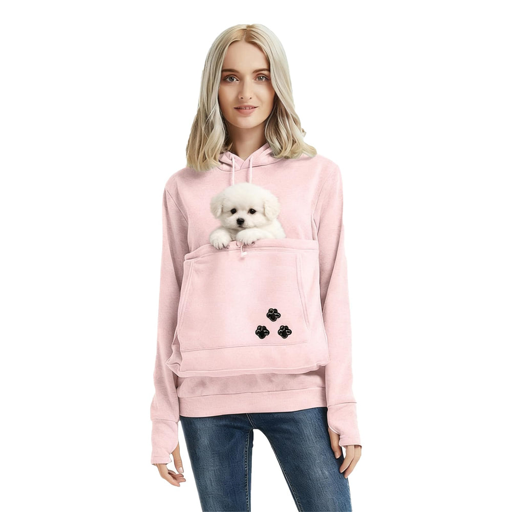 XUDREZ unisex big pouch hoodie pink front pocket for hands-free pet comfort.