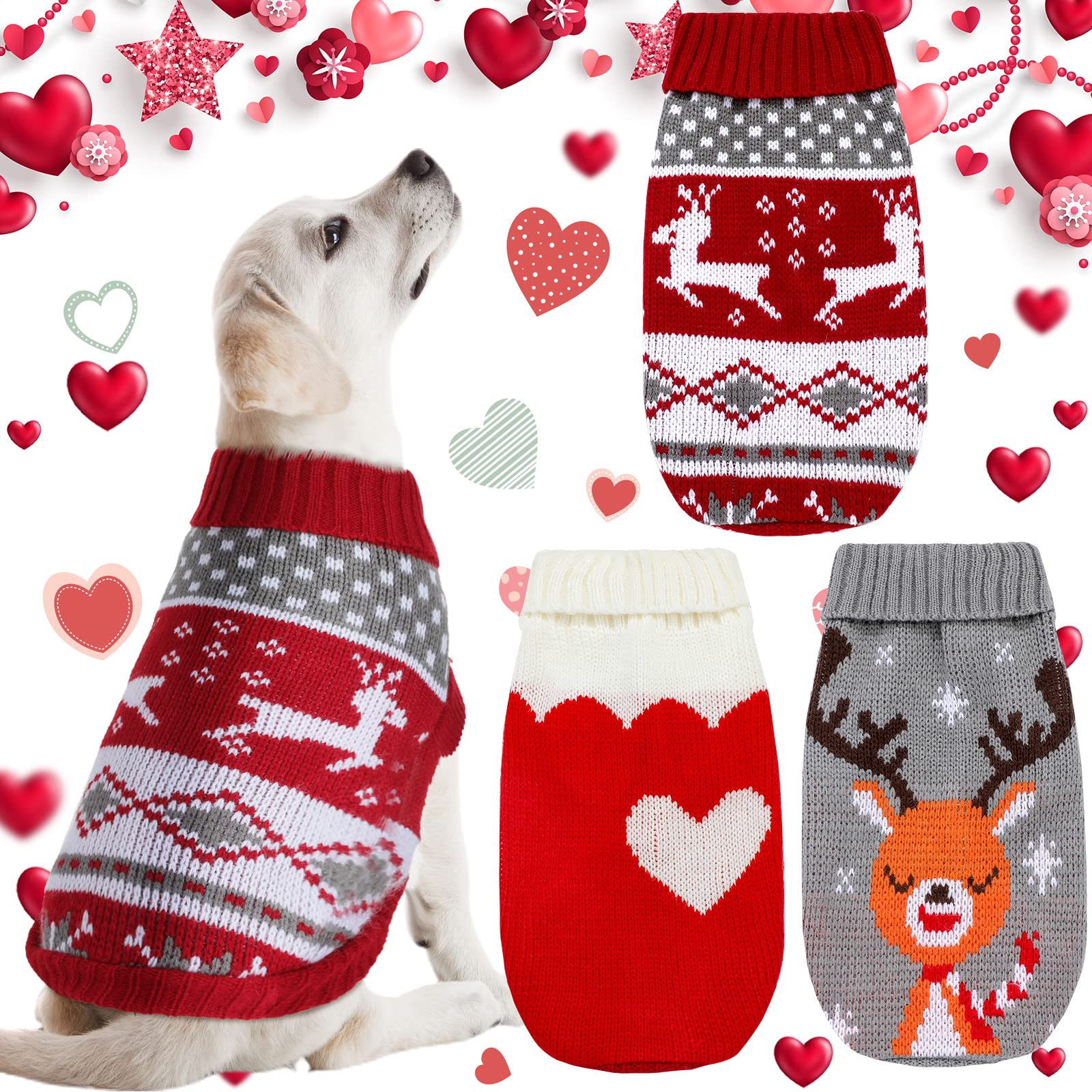 Xuniea 3-patterns Christmas pet sweaters pack with festive designs for holiday photos