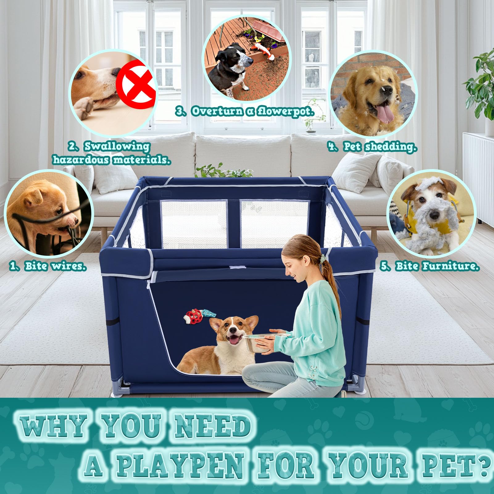 XVISHX dog playpen materials show durable fabric and mesh that resist wear