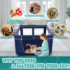 XVISHX dog playpen materials show durable fabric and mesh that resist wear